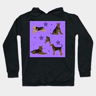 Airedale Terriers Pattern Stars Purple Hoodie